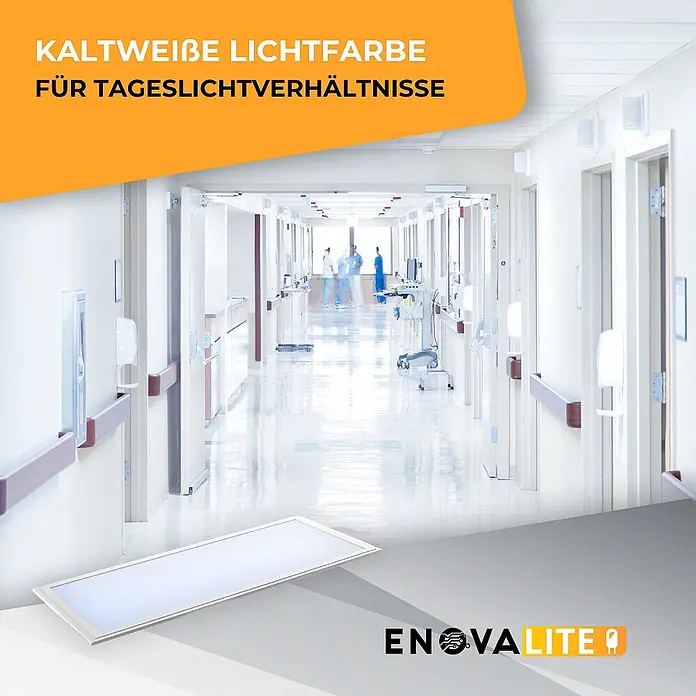 ENOVALITE LED Panel 36 W 6000 K kaltweiß -  - Rechteckiges LED-Panel für kaltweißes Licht, geeignet für Tageslichtverhältnisse in Umgebungen wie einem Krankenhausflur.