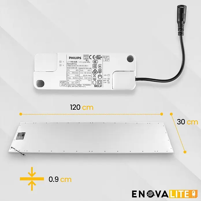 ENOVALITE LED Panel 36 W 4000 K neutralweiß -  - Weißes/silbernes LED-Panel (120x30x0.9 cm) mit weißem Philips CertaDrive 44W LED-Treiber.
