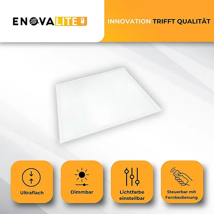 ENOVALITE LED Panel 36 W 3000 K, 4000 K, 6000 K einstellbar in warm-, neutral- und kaltweiß - CCT - Weißes, ultraflaches LED-Panel mit einstellbarer Helligkeit und Lichtfarbe, fernbedienbar.