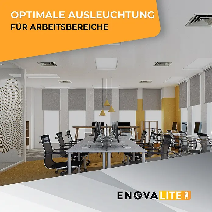 ENOVALITE LED Panel 36 W 3000 K, 4000 K, 6000 K einstellbar in warm-, neutral- und kaltweiß - CCT - Gut beleuchtetes modernes Büro mit Einbau- und Pendelleuchten für optimale Arbeitsbereiche.