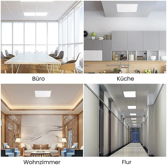 ENOVALITE LED Panel 36 W 4000 K neutralweiß -  - Quadratische LED-Deckenleuchte, installiert in Büro, Küche, Wohnzimmer und Flur, zeigt vielseitige Anwendung.