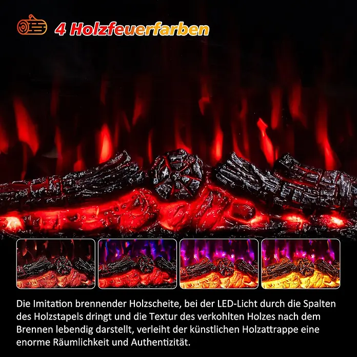 HOMAVO 23'' 1000W/2000W Elektrokamin mit Schrank -  - Künstliche Kaminholzscheite mit LED-Flammen in 4 Farben, die einen realistischen Holzfeuer-Effekt erzeugen.