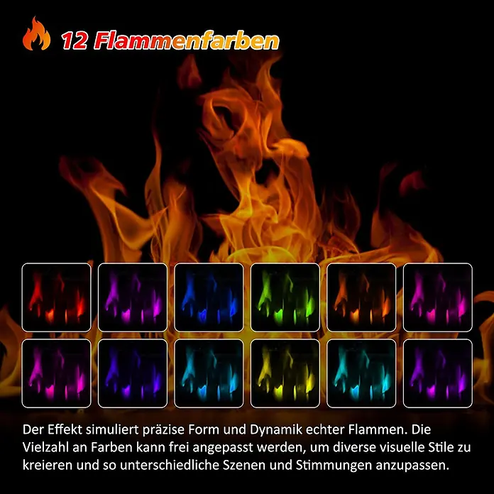 HOMAVO 23'' 1000W/2000W Elektrokamin mit Schrank -  - Simulation von 12 Flammenfarben mit realistischer Form und Dynamik, anpassbar für diverse visuelle Stile und Stimmungen.