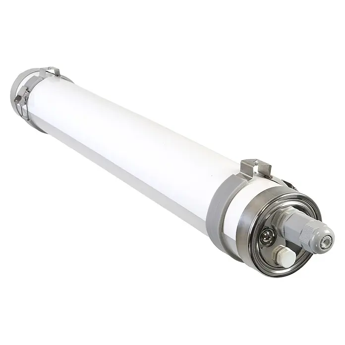 ENOVALITE LED Feuchtraumleuchte 18 W 4000 K neutralweiß -  - Weißes zylindrisches LED-Röhrenlicht mit Metallendkappen und Haltebügeln, für robuste Innen- oder Außenbeleuchtung.