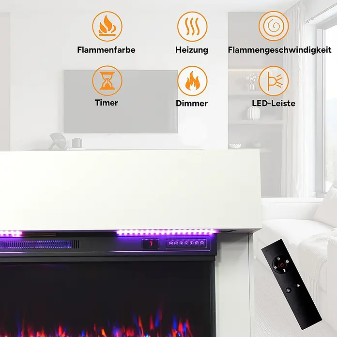 HOMAVO 36'' 1000W/2000W Elektrokamin mit Schrank -  - Elektrischer Kamin mit lila LED-Beleuchtung, fernbedienbar für Flammenfarbe, Heizung, Geschwindigkeit, Timer und Dimmer.