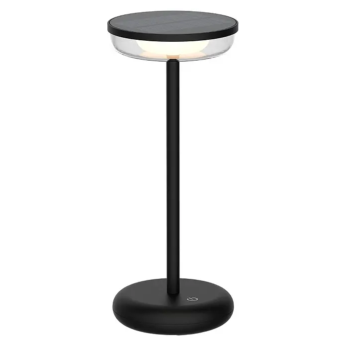 ENOVALITE LED Tischleuchte 2 W 2700 K warmweiß schwarz IP44 dimmbar -  - Schwarze solarbetriebene Außenleuchte mit klarem Diffusor, Solarpanel und leuchtendem Licht.