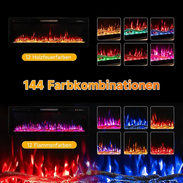 HOMAVO 50'' 1000W/2000W Elektrokamin mit Schrank -  - Elektrischer Kamin mit anpassbaren Flammen- und Holzfeuerfarben (12x12), 144 Farbkombinationen.