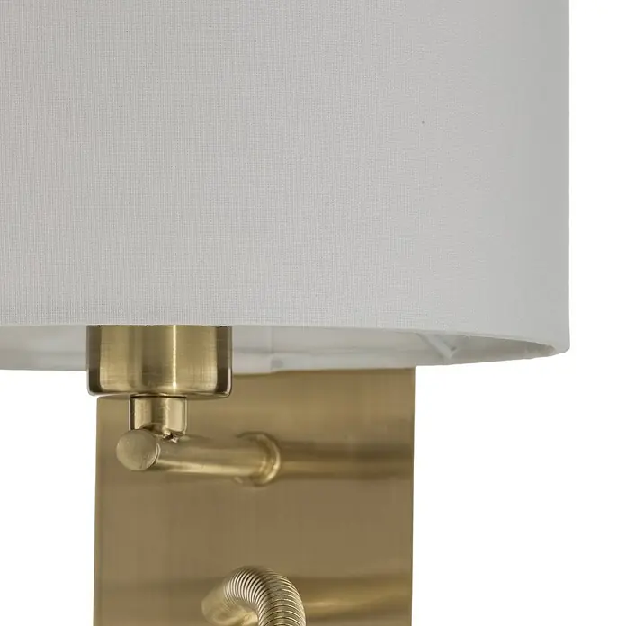 Lindby Wandlampe Textil Messing matt mit LED Leselampe Flexarm -  - Weiße Stoffschirm-Wandleuchte aus gebürstetem Messing mit flexiblem Leseleuchter.