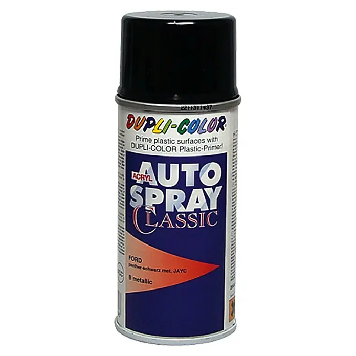 Dupli-Color Acryl-Autospray Classic - Ford, Pantherschwarz Metallic, 150 ml - Ein Dose Dupli-Color Auto Spray Classic in Schwarzmetallic, ideal für die Lackierung von Kunststoffen mit speziellem Primer.
