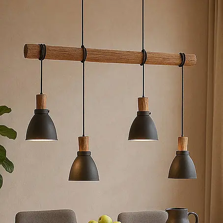 Lindby Esstisch Pendelleuchte Metall Holz, ohne Leuchtmittel, Küchenlampe