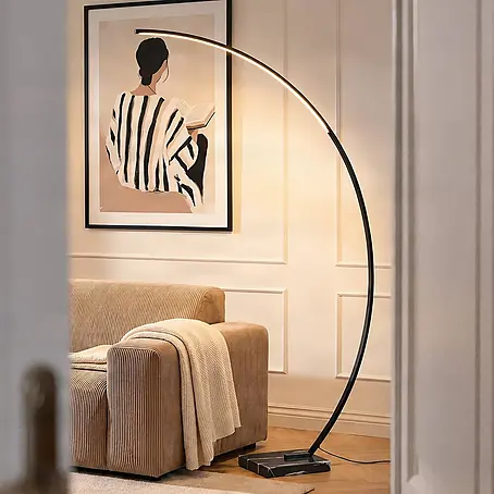 Lindby LED Stehlampe in schwarz, Bogenlampe Wohnzimmer