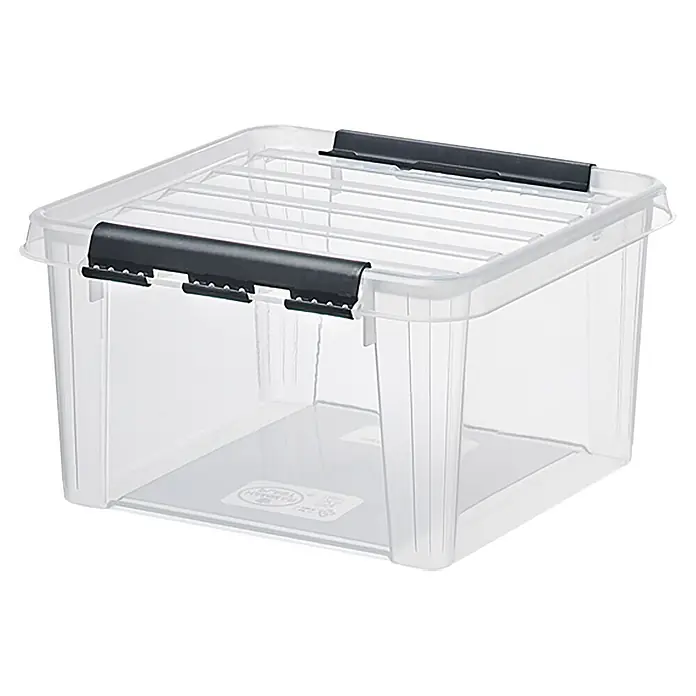 SmartStore Aufbewahrungsbox Classic 7 - L x B x H: 28 x 28 x 17 cm, Kunststoff, Transparent - Klarsichtige Aufbewahrungsbox mit schwarzem Deckelverschluss für eine einfache Organisation und Lagerung im Haushalt.
