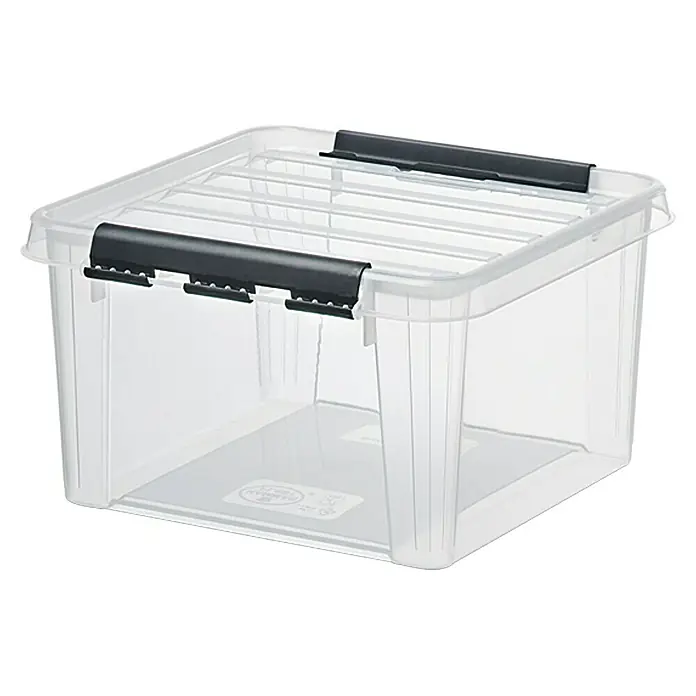 SmartStore Aufbewahrungsbox Classic 7 - L x B x H: 28 x 28 x 17 cm, Kunststoff, Transparent - Klarsichtige Aufbewahrungsbox mit schwarzem Deckelverschluss für eine einfache Organisation und Lagerung im Haushalt.