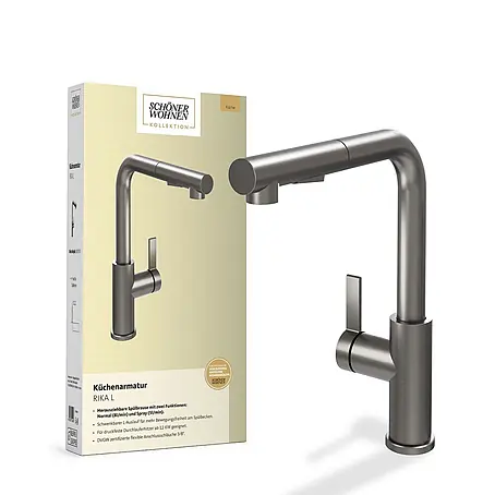 Schöner Wohnen Rika L Küchenarmatur Ausziehbar mit Brause Edelstahl Optik