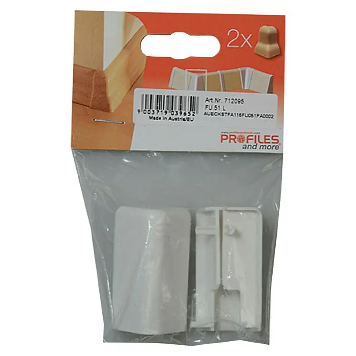 Profiles and more Außenecke FU51L/KU51L - Weiß, 2 Stk. - Verpackung mit zwei Eckverbindern von Profiles and more, Artikelnummer 712095, für eine saubere und sichere Eckverbindung.