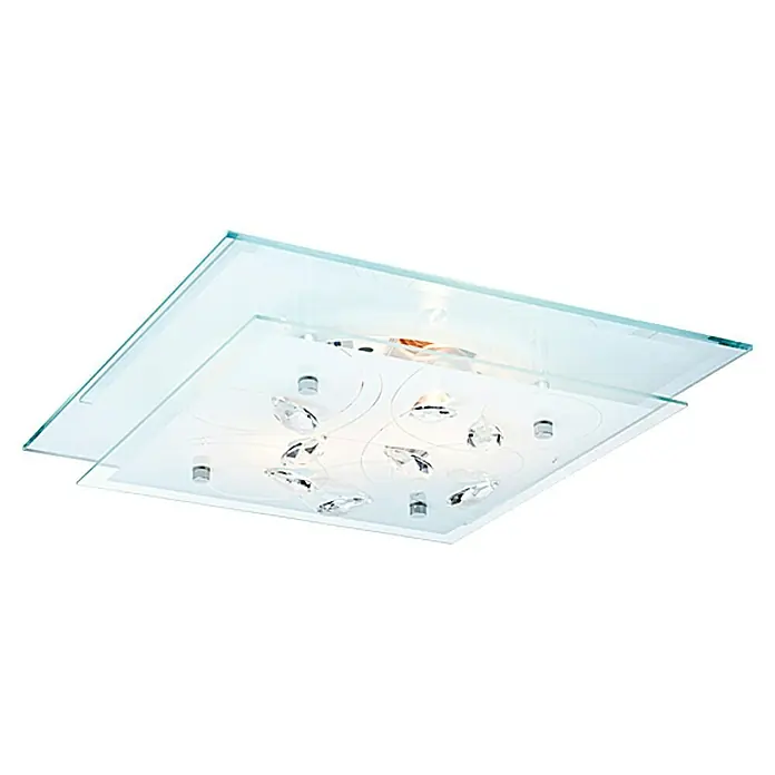 Globo Plafón Jasmina - 80 W, 33,5 x 33,5 x 8,5 cm, Cromo, E27 - Elegante lámpara de techo con diseño de vidrio y detalles de cristal para una iluminación.