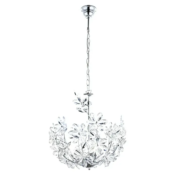 Globo Lámpara colgante redonda - 40 W, Ø x Al: 38 x 110 cm, Cromo, E14 - La moderna lámpara de araña de cristal con forma de flor es una elegante lámpara que añade un toque de lujo a cualquier habitación.