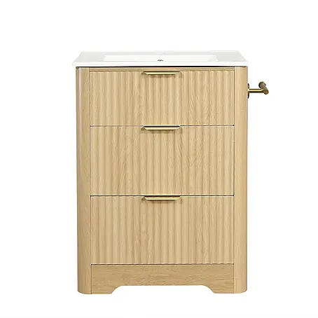 SONNENH Waschtisch-Set 61 cm Holzoptik mit Becken und Papierhalter