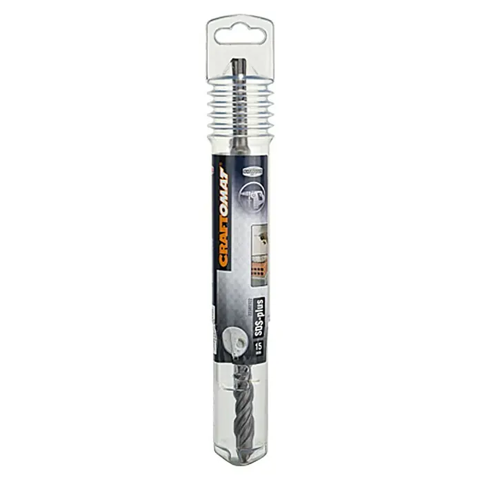 Craftomat Broca para hormigón SDS-Plus - Largo: 260 mm, Diámetro de la broca: 15 mm - Broca CRAFTOMAT en envase de plástico transparente, ideal para taladros SDS-plus, garantizando un trabajo eficiente.