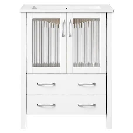 SONNENH Waschtisch-Set weiß mit Riffelglas und 2 Schubladen, 61 cm