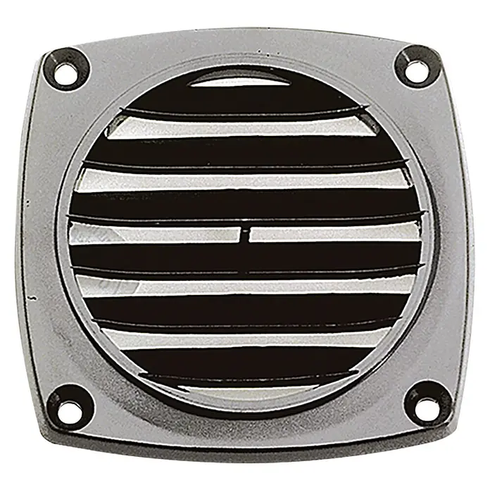 Talamex Lüfterrost - 92 x 92 mm, Schwarz, Schlauchdurchmesser: 75 mm - Silbernes quadratisches Metalllüftungsgitter mit rundem Lamellengitter und vier Befestigungslöchern.