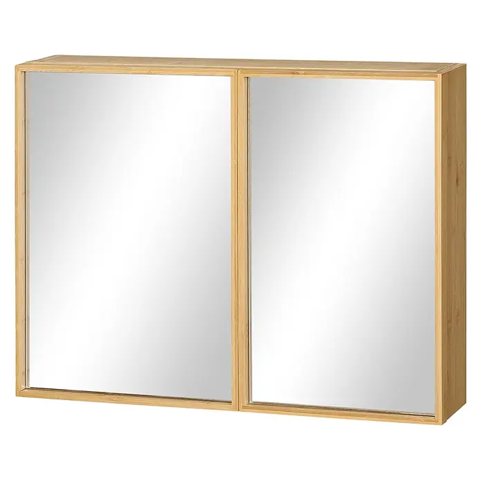 SONNENH Spiegelschrank Bambus natur, 2 Türen, 65,2 cm breit -  - Zweitüriger Spiegelschrank mit hellem Bambus-Effekt Holzrahmen für das Bad.
