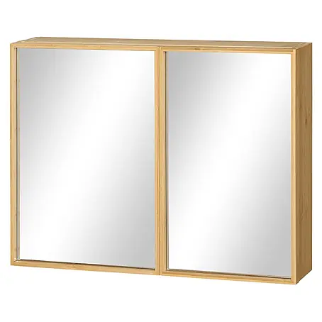 SONNENH Spiegelschrank Bambus natur, 2 Türen, 65,2 cm breit