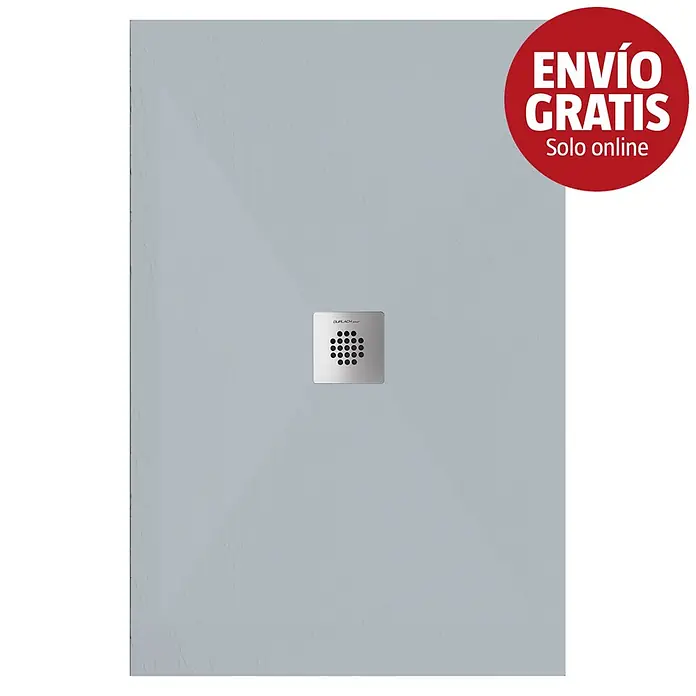 Duplach Plato de ducha Sorty - L x An: 170 x 70 cm, Material compuesto, Gris - Plato de ducha gris claro texturizado con desagüe central cuadrado de acero inoxidable.