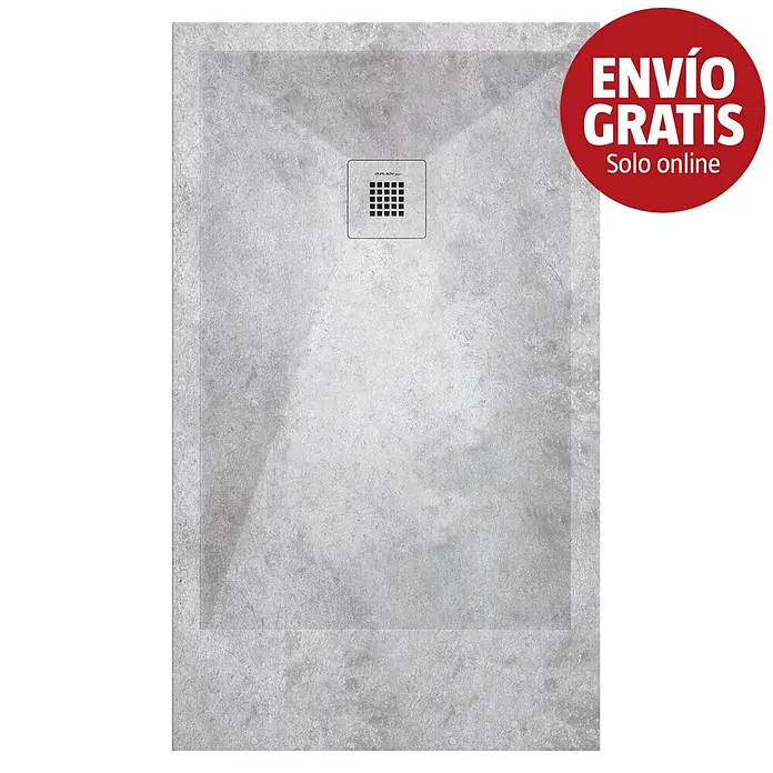 Duplach Plato de ducha 3D - L x An: 90 x 90 cm, Material compuesto, Microcemento - Plato de ducha gris claro texturizado con desagüe cuadrado central.