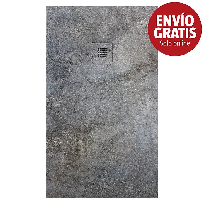 Duplach Plato de ducha 3D - L x An: 70 x 70 cm, Material compuesto, Cemento - Plato de ducha gris texturizado con desagüe cuadrado.