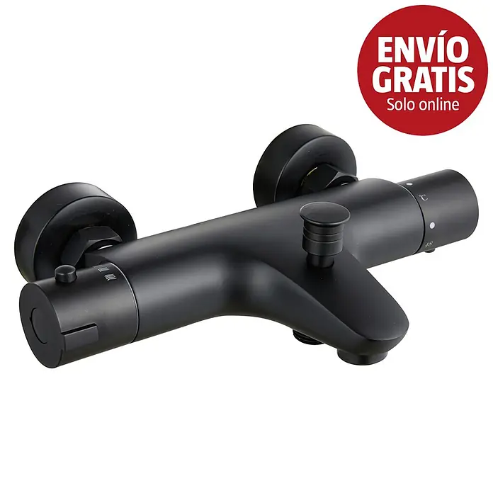 Universal de Grifería New Design Grifo termostático de bañera - Negro - Grifo termostático de ducha negro con dos mandos y caño.