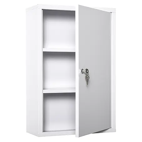 SONNENH Medizinschrank mit Schloss und drei Fächern, weiß, 40 cm