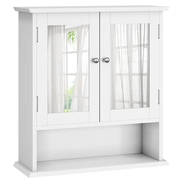 SONNENH Spiegelschrank mit zwei Türen und offener Ablage, Weiß -  - Weißer Wandschrank mit zwei Spiegeltüren und einem offenen Bodenregal.