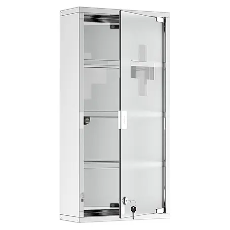 SONNENH Medizinschrank Edelstahl mit Schloss, 30 x 12 x 60 cm