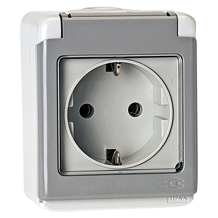 Voltomat FLUID Wandcontactdoos voor vochtige ruimtes (1 stand, Grijs, IP44)