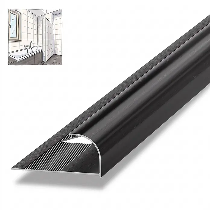Dalsys Fliesenschiene Viertelkreis 2,5m x 12,5mm Aluminium Schwarz -  - Schwarz gebürstetes Aluminium Anti-Rutsch-Kantenprofil mit geriffelter Oberfläche.