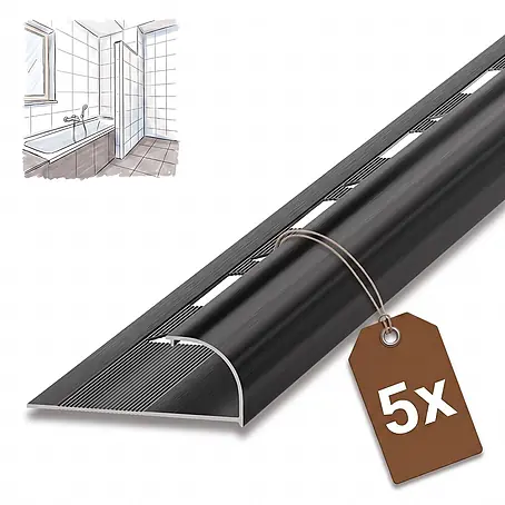 Dalsys Fliesenschiene Viertelkreis 5x 2,5m x 10mm Aluminium Schwarz