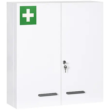 SONNENH Medizinschrank Weiß 55 x 60 cm mit 2 abschließbaren Türen