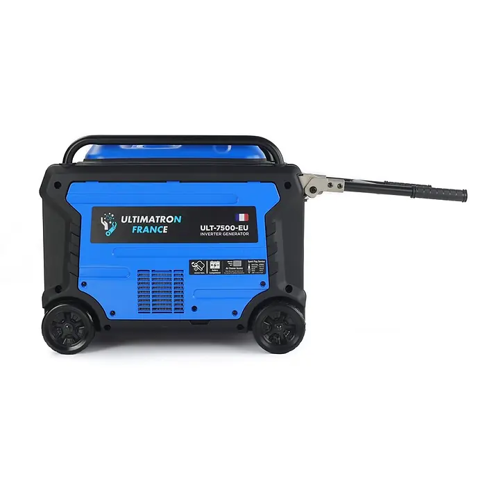 Ultimatron ULT-7500, 7,5 kW Benzin Stromerzeuger -  - Blauer und schwarzer Ultimatron Inverter-Generator mit Rädern und Zuggriff.