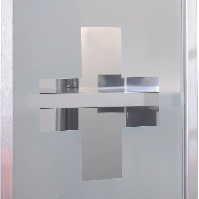 SONNENH Medizinschrank mit Glastür und Schloss, Silber, 25 x 48 cm -  - Milchglasplatte mit klarem, kreuzförmigem Ausschnitt, von Metallkanten gerahmt.