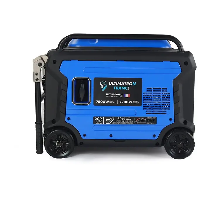 Ultimatron ULT-7500, 7,5 kW Benzin Stromerzeuger -  - Blauer und schwarzer ULTIMATRON Inverter-Generator mit Rädern und ausziehbarem Griff.