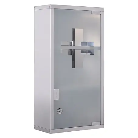 SONNENH Medizinschrank mit Glastür und Schloss, Silber, 25 x 48 cm