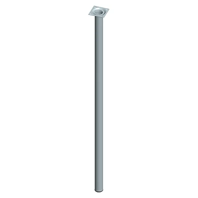 Element System Pata para muebles - Ø x Al: 3 x 80 cm, Capacidad de carga: 50 kg, Acero, Acero inoxidable - Imagen de una pata de mesa plateada con placa de montaje cuadrada, ideal para la construcción de muebles y proyectos DIY de diseño moderno.