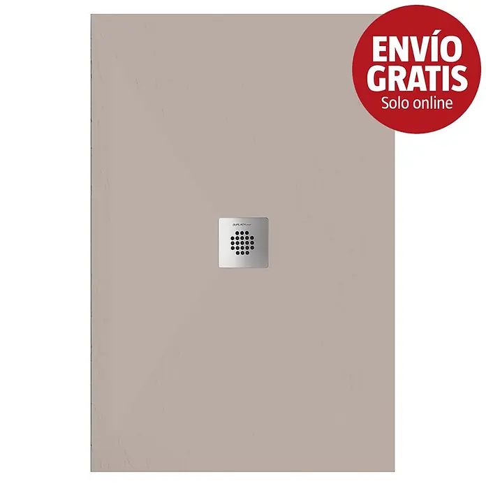 Duplach Plato de ducha Sorty - L x An: 210 x 90 cm, Material compuesto, Arena - Plato de ducha texturizado beige con desagüe metálico cuadrado.