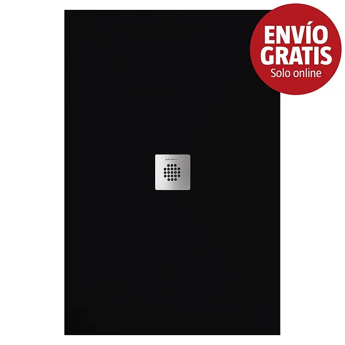 Duplach Plato de ducha Sorty - L x An: 210 x 70 cm, Material compuesto, Negro - Plato de ducha negro con desagüe metálico cuadrado.