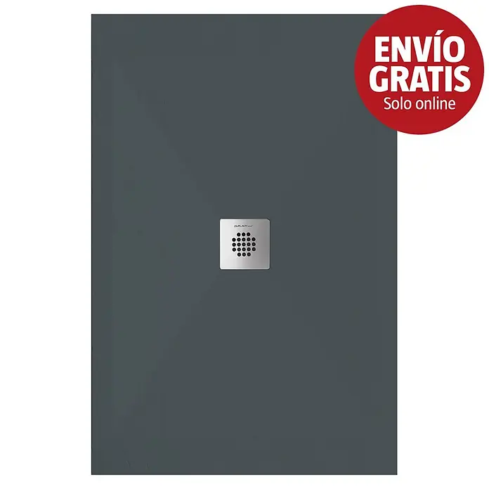Duplach Plato de ducha Sorty - L x An: 150 x 90 cm, Material compuesto, Antracita - Plato de ducha gris oscuro con desagüe cuadrado metálico.