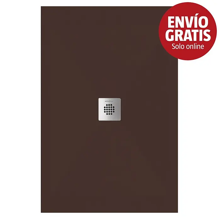 Duplach Plato de ducha Sorty - L x An: 90 x 80 cm, Material compuesto, Chocolate - Plato de ducha rectangular marrón con desagüe cuadrado plateado central.
