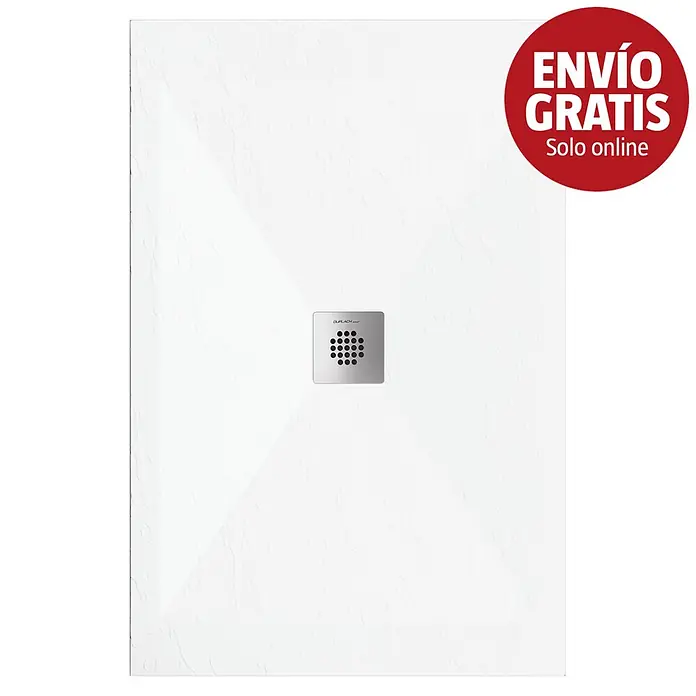Duplach Plato de ducha Sorty - L x An: 90 x 90 cm, Material compuesto, Blanco - Plato de ducha blanco texturizado con desagüe central cuadrado metálico.