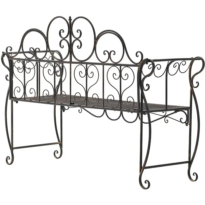 Furnicato Gartenbank Minna aus Metall -  - Verzierte dunkle Metall-Gartenbank mit filigranen Schnörkeln und Lattenrostsitz.