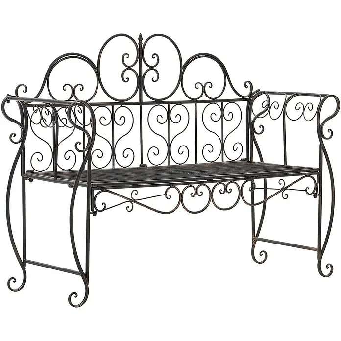 Furnicato Gartenbank Minna aus Metall -  - Verzierte Gartenbank aus dunklem Bronzemetall mit kunstvollem Schnörkeldesign für den Außenbereich.